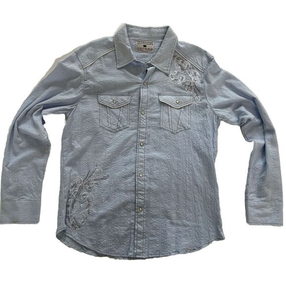 Pop Icon Western Shirt Pearl Snap Front Powder Blue The Buckle Men’s XL - Picture 2 of 12